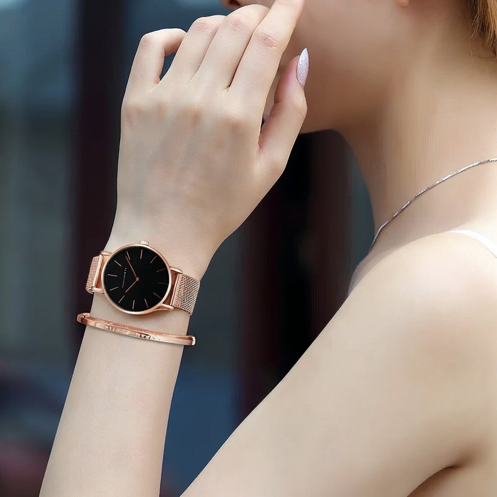 Reloj Mujer Negro y Rosé Gold  Dover 36mm